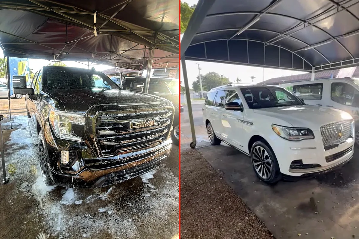 Blended showcase of studio paint polishing and Michael's Detailing Car Wash canopy on NW 79th St